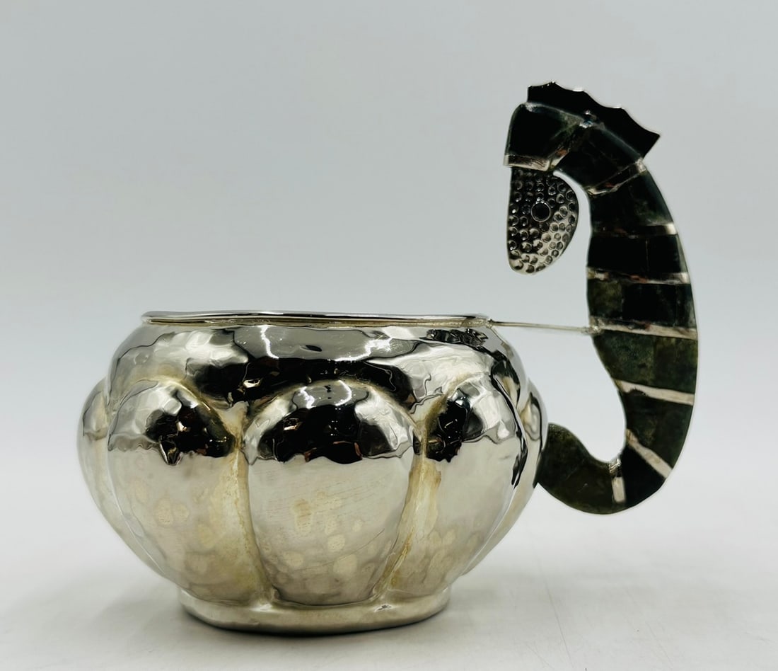 Vintage Silver Bowl With a Hardstone & Silver Inlay Seahorse Handle, After Los Castillo (1 of 13)