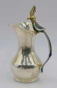 Bird of Paradise Silver Pitcher with Stone Inlay by Los Castillo, Mexico Mid 20th Century