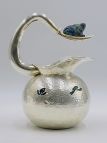 Whimsical Silver & Malachite Water Pitcher by Los Castillo, Mexico 1960s