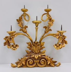 Vintage Candelabra With 5 Arms, Gold Gilt Frame, Italy Mid 20th Century