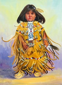 Painting of a Native American Child by Carol Theroux, (1930-2021) Dated 83