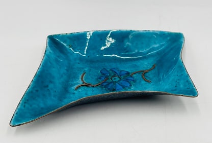 Enameled on Copper Dish, Signed
