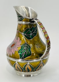 Vintage Silver & Enamel Pitcher Made in Mexico, Signed, Mexico 20th Century