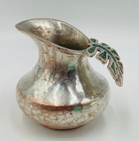 Vintage Silver & Copper Pitcher with Stone Inlay by Alfredo Villasana, Taxco Mexico