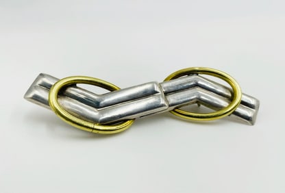 Mexican Modernism .925 Silver & Brass Brooch, Signed TC-158