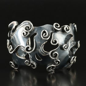 Brutalist 950 Silver Bracelet/Cuff by Emilia Castillo, Hand Signed, Mexico 20th Century,