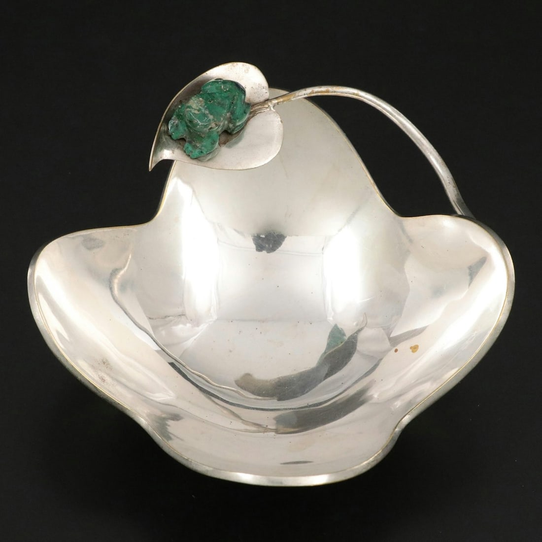 Silver and Malachite Bowl by Los Castillo, Mexico Mid 20th Century. (1 of 5)