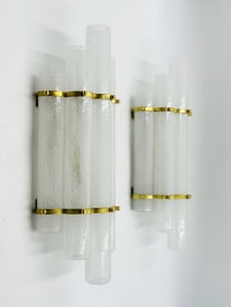 Brass & Pelugoso Murano Glass Sconces in The style of Venini