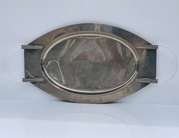 Vintage Lucite and Stainless Steel Serving Tray, After Charles Hollis Jones
