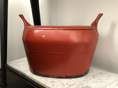 Anique Chinese Lidded Container With Red Lacquer Finish