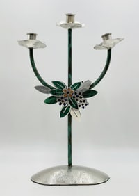 Silver & Stone Inlay Candelabra by Emilia Castillo, Mexican Modernism, Signed