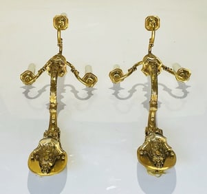 Pair of Neoclassical Wall Sconces in Solid Brass