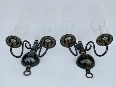 Pair of 1970s Wall Sconces in Solid Brass & Glass Shades by Feldman Lighting