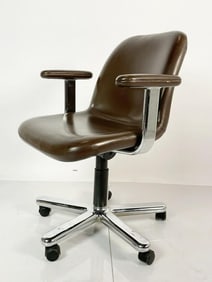 Beautiful desk chair designed by Charles Pfister for Knoll.    The chair is upholstered in Brown