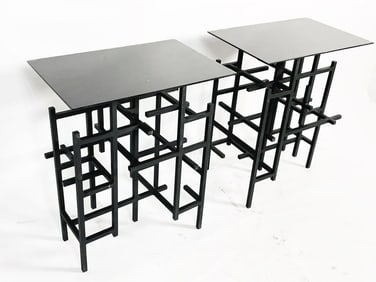 Pair of Steel & Glass End or Console Table in the Brutalist Style