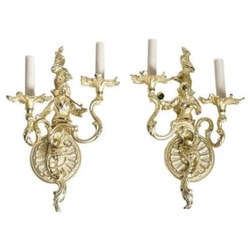 Pair of Asian Style Wall Sconces in Silver Finish