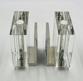 Post-Modern Crystal & Polished Nickel Wall Sconces