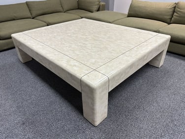 Monumental Coffee Table in Tessellated Stone & Brass by Karl Springer, Signed