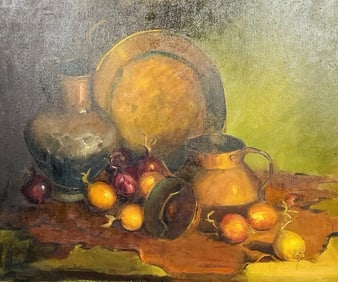 Still life oil painting on Canvas by Spanish American artist Maria del Carmen Calvo. (1937-2019).