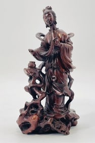 Antique Chinese Wood Carving, Kwan Yin Goddess.