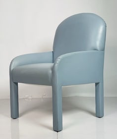 Post Modern arm chair upholstered in light blue leather in the style of Pace Collection.