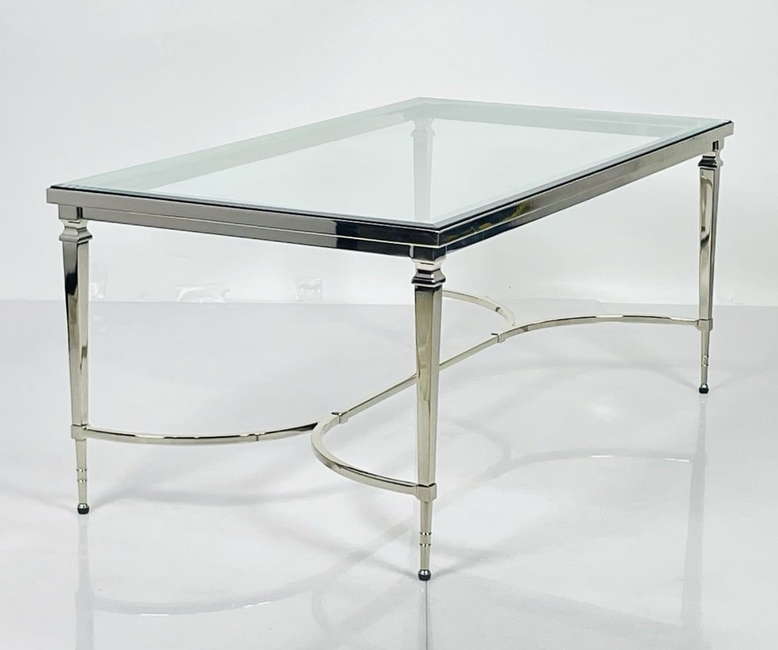 French Style Coffee Table, Polished Nickel with Glass Top. (1 of 12)
