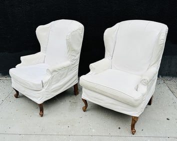 Pair of Large Club Chairs With Slipcovers From Leija Designs