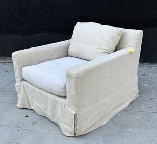 Large Restoration Hardware Lounge Chair On Swivel Mechanism