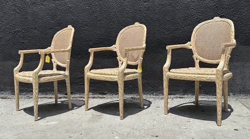 Set of Three Italian Faux Bois Dining Chairs With a Limed Finish