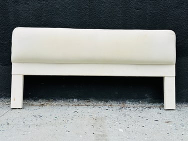 Modern king size headboard upholstered in white linen fabric.   Measurements:  80 inches wide x
