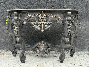 Hand Carved Console Table in a Black Finish