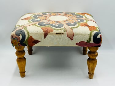 Vintage Stool/Ottoman With Bright Upholstery
