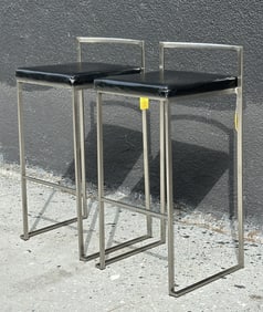 Pair of Barstools With Nickel Frames and Vinyl Seats
