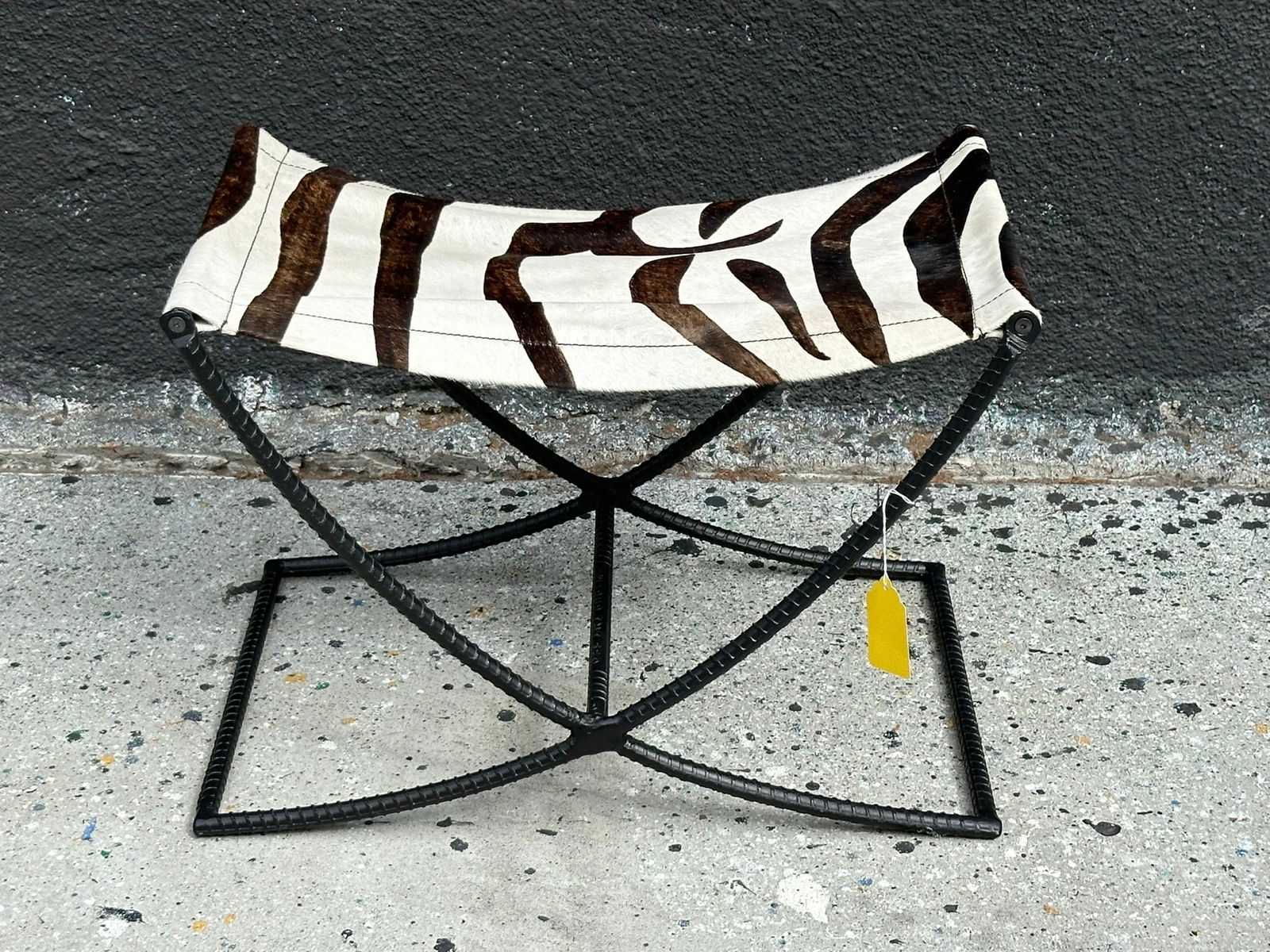 Modern Rebar Bench With Zebra-Hide Upholstery (1 of 20)