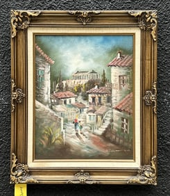 Vintage Oil Painting of an Italian or Greek City