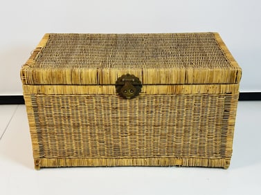 1970s Vintage Wicker Truck Chest with Brass Hardware