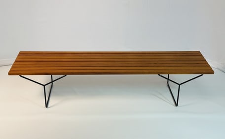 Harry Bertoia Slat Bench With Laquered Black Base, Model 400, Signed
