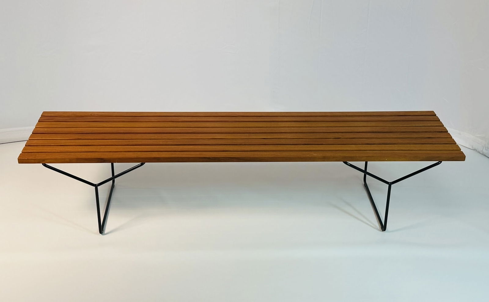 Harry Bertoia Slat Bench With Laquered Black Base, Model 400, Signed (1 of 13)
