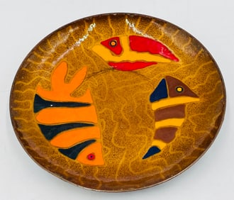 Vintage Copper & Enamel Plate by Miguel Pineda for Los Castillo, Signed, Mexico 20th Century