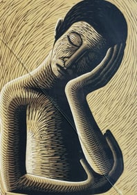 'Solitary Figure' Linocut print by Elan Kamesar, Signed, Numbered & Dated 2001