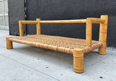 Three Seater Bambo and Wicker Sofa in the style of Karl Springer