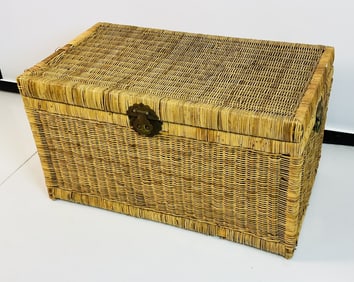 1970s Vintage Wicker Truck Chest with Brass Hardware
