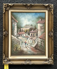 Vintage Oil Painting of an Italian or Greek City