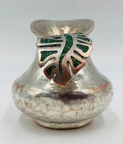 Vintage Silver & Copper Pitcher with Stone Inlay by Alfredo Villasana, Taxco Mexico