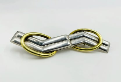 Mexican Modernism .925 Silver & Brass Brooch, Signed TC-158