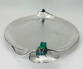 Large Lily Pad & Frogs Serving Tray by Emilia Castillo, Signed. Mexico 1990's