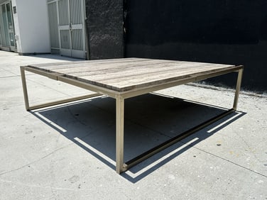 Square Square Travertine Brass Coffee Table
