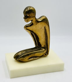 Figurative Bronze Sculpture on a Lucite Base, Signed.