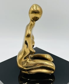 Figurative Bronze Sculpture of A Kneeling Figure on a Lucite Base, Signed.