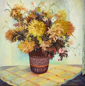 Floral Arrangement- Acrylic on Canvas Painting by Rhea Wenke (Belarus 1922- California 2018)